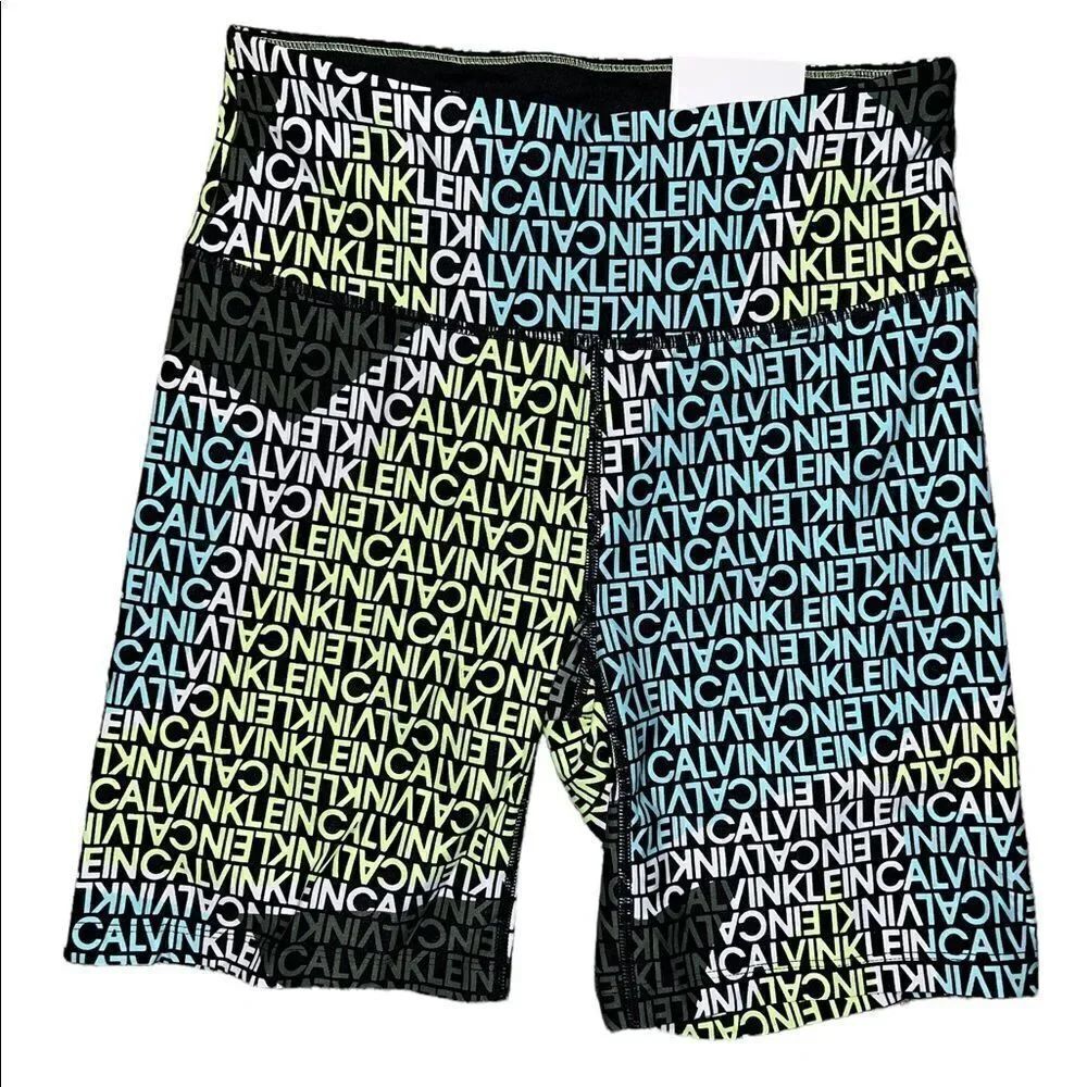 Calvin Klein Performance Black Logo Printed High Waist Bike Shorts Small NWT